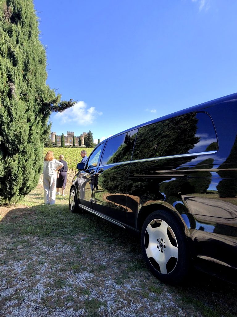 Van Mercedes Clase V con chófer en un viñedo de Provenza